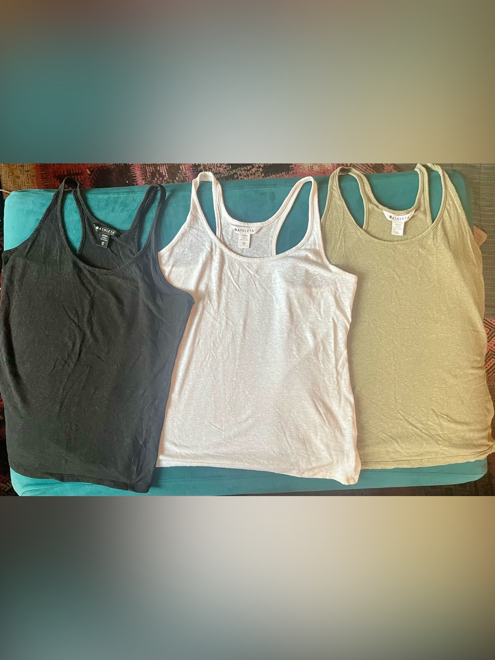 Athleta Getaway Linen Blend Racerback Tank Tops - Black, White & Olive